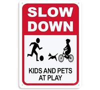 Panneau en aluminium Slow Kids Pets at Play, 20,3 x 15,2 cm, panneau de ralentissement pour rue, pelouse et quartiers