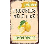 Panneau en aluminium « Trouble Melg Like Lemon Drops » - Décoration murale vintage humoristique - pour la maison, la cuisine, la salle de bain, le restaurant ou le jardin - 20 x 30 cm