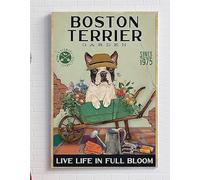 Panneau en aluminium vintage Boston Terrier Garden Live Life In Full Bloom pour cuisine, maison, café - 15,2 x 20,3 cm