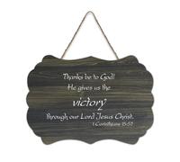 Panneau en bois 1 Corinthians 15:57 Thanks Be to God! He Gives Us The Victory Through Our Lord Jesus Christ Farmhouse - Décoration murale à suspendre pour bureau, porte, décoration d'intérieur, 15,2 x