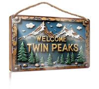 Panneau en bois à suspendre à faire soi-même « Welcome To Twin Peaks : A Mountainous Adventure Awaiteth! » - Décoration murale amusante pour la maison (23 x 35 cm)
