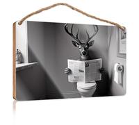 Panneau en bois à suspendre avec inscription « A Deer Reading A Newspaper in The Bathroom » - Décoration de salle de bain (20 x 30 cm)