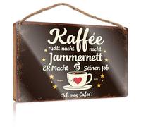 Panneau en bois à suspendre « Love For Coffee : A Heartfelt German Poem with Steaming Cup Illust », panneau décoratif mural amusant pour salle de bain (20 x 30 cm)