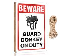 Panneau en bois à suspendre pour porte « Beware! Guard Donkey On Duty » - Cadeau amusant pour le bureau (15 x 28 cm)