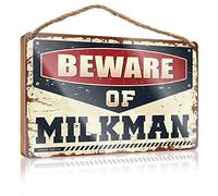 Panneau en bois à suspendre pour porte Beware Of Milkman - Décoration d'automne pour cuisine (15 x 28 cm)