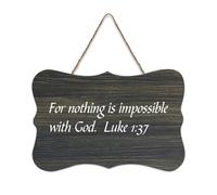 Panneau en bois à suspendre pour porte d'entrée, salon, cuisine, décoration de Noël avec verset de la Bible 1:37 pour Nothing Is Impossible with God. Luke 1:37 15,2 x 25,4 cm