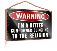 Panneau en bois amusant avec inscription « Bitter Gun Owner Clinging To Religion » - Panneau de bar pour homme - Décoration murale à suspendre (23 x 35 cm)