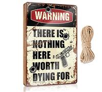 Panneau en bois amusant avec inscription « Warning There Is Nothing Here Worth Dying For » - Décoration de cuisine en bois (15 x 28 cm)