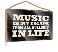 Panneau en bois amusant pour décoration d'intérieur avec inscription « Music Is My Escape From All Bullshit In Life » (20 x 30 cm)