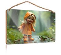 Panneau en bois amusant « Rainy Day In The Forest With A Frog » - Panneau de bar pour homme - Décoration murale à suspendre (23 x 35 cm)