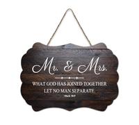 Panneau en bois avec citation Mr. And Mrs. What God Has Joined Together Let Mark 10:9 - 15,2 x 25,4 cm - Décoration murale rustique à suspendre pour porte d'entrée, salon, cuisine