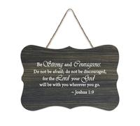 Panneau en bois avec citations inspirantes avec verset de la Bible, Be Strong And Courageous Do Not Be Afraid Joshua 1:9 - Décoration murale pour bureau, porte, mur, décoration d'intérieur, 15,2 x