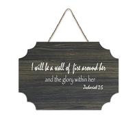 Panneau en bois avec citations inspirantes avec verset de la Bible, « I Will Be A Wall of Fire Around Her And The Glory Within Her Farmhouse » - Décoration murale pour bureau, porte, décoration