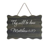 Panneau en bois avec citations inspirantes avec verset de la Bible Matthew 6:10 Thy Will Be Done - Panneau en bois de ferme avec dicton positif - Décoration murale pour porte de bureau, décoration