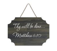 Panneau en bois avec citations inspirantes avec verset de la Bible Matthew 6:10 Thy Will Be Done - Panneau en bois de ferme avec dicton positif - Décoration murale pour porte de bureau, décoration