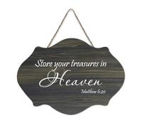 Panneau en bois avec citations inspirantes avec verset de la Bible, Matthew 6:20 Store Your Treasures in Heaven - Panneau en bois de ferme avec dicton positif - Décoration murale pour porte de bureau