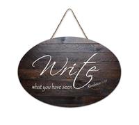 Panneau en bois avec citations inspirantes avec verset de la Bible, révélation 1:19 Write What You Have Seen, panneau en bois de ferme, dicton positif, décoration murale pour bureau, porte, mur