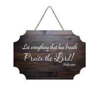 Panneau en bois avec citations inspirantes de la Bible - Psaume 150:6 « Let Everything That Has Breath Praise The Lord » - Décoration murale à suspendre pour bureau, porte, mur, décoration d'intérieur