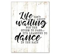 Panneau en bois avec citations « Life Isn't About Waiting for The Storm to Pass It's Learning to Dance in The Rain » - Plaque murale rustique personnalisée - Décoration murale pour maison, chambre à