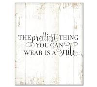 Panneau en bois avec citations « The Prettiest Thing You Can Wear Is A Smile » - Plaque murale rustique personnalisée - Décoration murale pour maison, chambre à coucher, cadeau de pendaison de