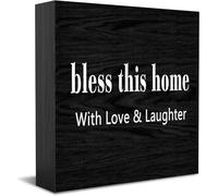 Panneau en bois avec inscription « Bless This Home With Love And Laughter » - Idée cadeau rustique - Pour bureau, étagère, décoration de chambre de ferme - 12,7 x 12,7 cm