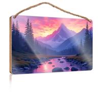 Panneau en bois avec inscription Friends pour décoration d'intérieur, coucher de soleil de montagne, reflets dans la nature, décoration rétro pour homme, grotte (20 x 30 cm)