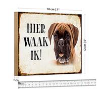 Panneau en bois avec inscription « Hier Waak Ik! » - Motif chien - Style vintage - Extérieur - 18 x 12 cm