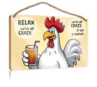Panneau en bois avec inscription « Relax », We're All Crazy. It's Not A Contest - Panneau de bienvenue en bois Little Man (23 x 35 cm)