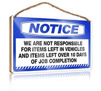 Panneau en bois avec inscription « We Are Not Responsible For Items Left In Vehicles And Over 10 Days Of Job Completion » - Décoration de porche - Cadeaux amusants (23 x 35 cm)
