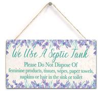 Panneau en bois avec inscription « We Use A Septic Tank Please Do Not Disposof. » - Polite and Informative - Panneau fonctionnel pour toilettes - 15,2 x 30,5 cm - BLTSA-12 (Navy-14)