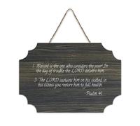 Panneau en bois avec verset « Blessed Is The One Who Considers The Poor In The Day of Trouble The LORD Delivers Him,The LORD Delivers Him,The LORD Sust » - Décoration murale à suspendre pour bureau