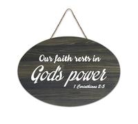 Panneau en bois avec verset de la Bible, 1 Corinthians 2:5 Our Faith Rests in God's Power Farmhouse Panneau en bois avec dicton positif Décoration murale pour porte de bureau, décoration d'intérieur