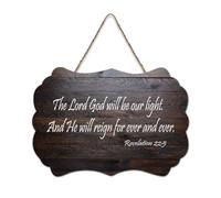 Panneau en bois avec verset de la Bible 22:5 « The Lord God Will Be Our Light. And He Will Reign for Ever And Ever » - Décoration murale à suspendre pour bureau, porte, décoration d'intérieur, 15,2 x