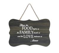 Panneau en bois avec verset de la Bible, Bless The Food Before Us, The Family Beside Us, And The Love Between Us Amen - Plaque murale en bois à suspendre pour bureau, porte, décoration d'intérieur
