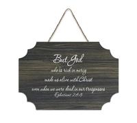 Panneau en bois avec verset de la Bible, Ephesians 2:4 5 But God, Who Is Rich in Mercy Made Us Alive with Christ Farmhouse Panneau en bois à suspendre pour bureau, porte, mur, décoration d'intérieur