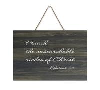 Panneau en bois avec verset de la Bible, Éphésiens 3:8 Preach The Unsearchable Riches of Christ, panneau en bois de ferme, dicton positif, art mural à suspendre pour bureau, porte, mur, décoration