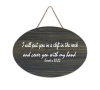 Panneau en bois avec verset de la Bible, Exodus 33:22 I Will Put You in A Cleft in The Rock And Cover You with My Hand - Plaque murale en bois à suspendre pour bureau, porte, décoration d'intérieur