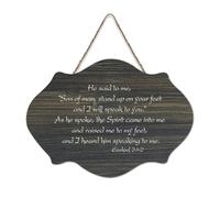 Panneau en bois avec verset de la Bible, Ezekiel 2:1 2 Son of Man, a Stand Up on Your Feet And I Will Speak to You Plaque murale en bois à suspendre pour bureau, porte, décoration d'intérieur, 15,2 x