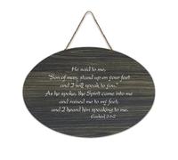 Panneau en bois avec verset de la Bible, Ezekiel 2:1 2 Son of Man, a Stand Up on Your Feet And I Will Speak to You Plaque murale en bois à suspendre pour bureau, porte, décoration d'intérieur, 15,2 x