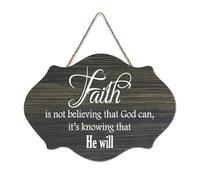 Panneau en bois avec verset de la Bible « Faith Is Not Believing That God Can, It's Knowing That He Will Farmhouse » - Décoration murale pour porte de bureau, décoration d'intérieur, 15,2 x 25,4 cm