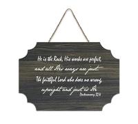 Panneau en bois avec verset de la Bible, He Is The Rock, His Works Are Perfect, And All His Ways Are Just, The Faithful Lord - Décoration murale pour bureau, porte, décoration d'intérieur, 15,2 x 25,4