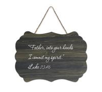 Panneau en bois avec verset de la Bible, Luke 23:46 Father, Into Your Hands I Commit My Spirit Farmhouse Panneau en bois avec dicton positif Décoration murale pour bureau, porte, décoration