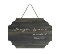 Panneau en bois avec verset de la Bible, Matthew 10:30 The Very Hairs of Your Head Are Numbered Farmhouse Wood Sign Positive Saying Décoration murale pour bureau, porte, mur, décoration d'intérieur