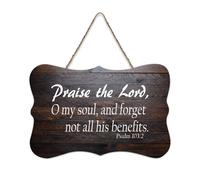 Panneau en bois avec verset de la Bible, Psaume 103:2, Praise The Lord O My Soul And Forget Not All His Benefits - Plaque murale en bois à suspendre pour bureau, porte, décoration d'intérieur, 15,2 x
