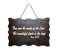 Panneau en bois avec verset de la Bible, Psaume 107:25 They Saw The Works of The Lord, His Wonderful Deeds in The Deep Farmhouse - Décoration murale pour bureau, porte, décoration d'intérieur, 15,2 x