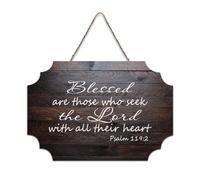 Panneau en bois avec verset de la Bible, Psaume 119:2 Blessed Are Those Who Seek The Lord with All Their Heart - Plaque murale en bois à suspendre pour bureau, porte, décoration d'intérieur, 15,2 x