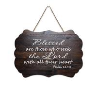 Panneau en bois avec verset de la Bible, Psaume 119:2 Blessed Are Those Who Seek The Lord with All Their Heart - Plaque murale en bois à suspendre pour bureau, porte, décoration d'intérieur, 15,2 x