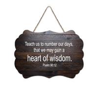 Panneau en bois avec verset de la Bible, Psaume 90:12 Teach Us to Number Our Days, That We May Gain A Heart of Wisdom - Panneau en bois de ferme à suspendre pour bureau, porte, décoration d'intérieur