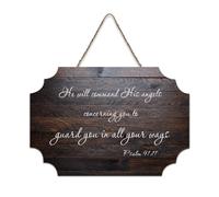 Panneau en bois avec verset de la Bible, Psaume 91:11 « He Will Command His Angels Concerning You to Guard You in All Your Ways » - Décoration murale pour bureau, porte, décoration d'intérieur, 15,2 x