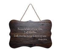 Panneau en bois avec verset de la Bible, Psaume 91:14 Because He Hold Fast to Me in Love, I Will Deliver Him, I Will Protect Him - Décoration murale pour bureau, porte, décoration d'intérieur, 15,2 x